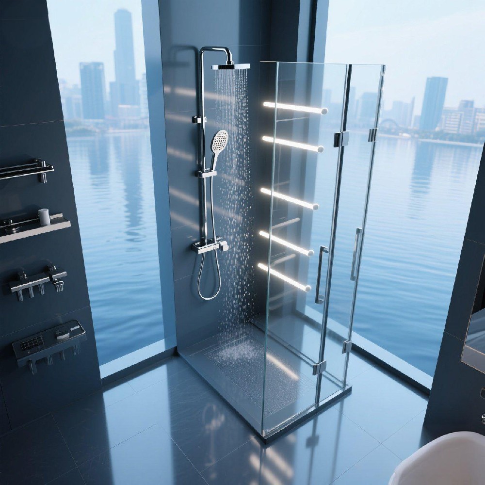 Classic black, white and gray bathroom| High-end gun-gray shower